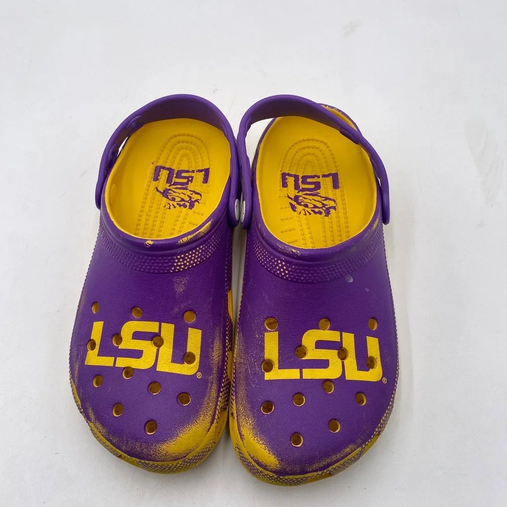 LSU Crocs Classic Clog Shoes Mens 8 Womens 10 Purple Yellow Tigers Fan Gear NCAA